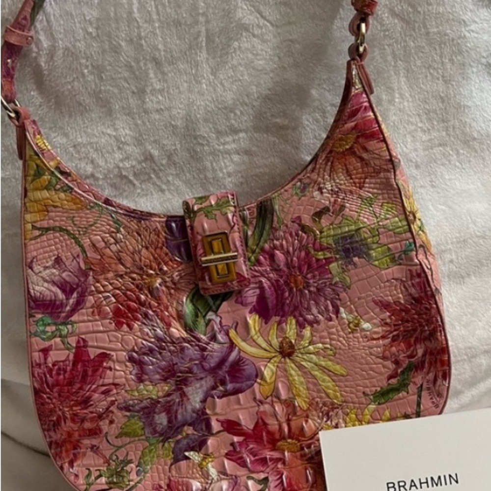 Brahmin Fallon Perennial Vibrant Pink and Purple Floral Shoulder Bag - Picture 9 of 9